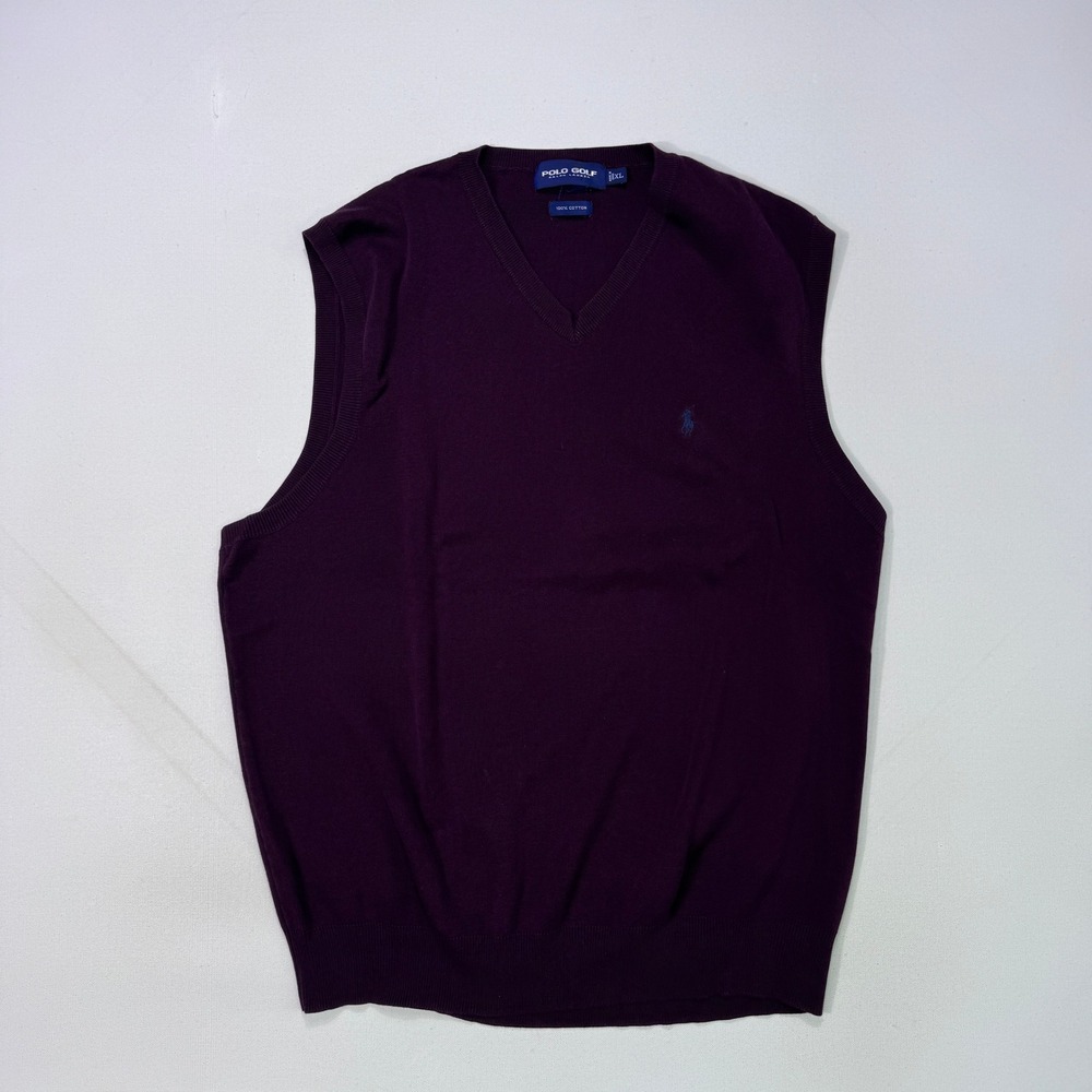 Polo Golf Ralph Lauren Sweater Vest Mens XL Burgundy Cotton V-Neck Pullover Pony
